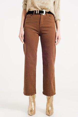 Wide Leg Jeans in Camel Brown