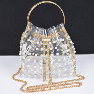 Stadium Pearl Stud Bucket Bag W/chain Tassel