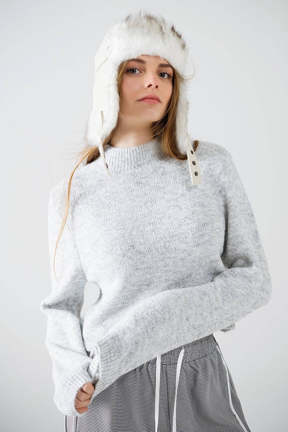 Fluffy Knit Open Back Detail | Grey