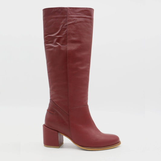 Cleo Red Leather Knee-High Boots