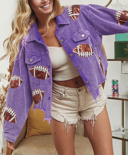 Football Corduroy Shacket - Purple