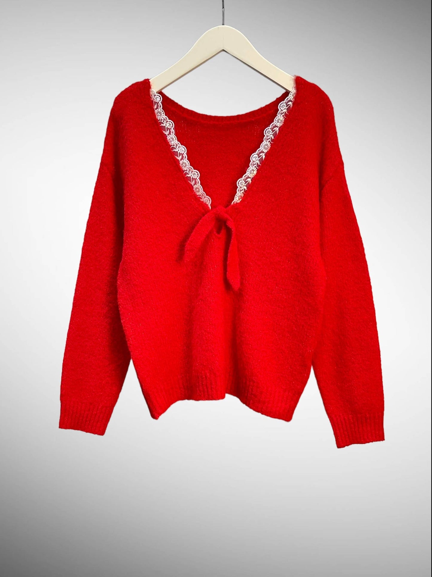 V lace back Sweater | Red