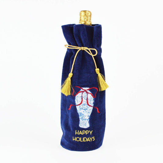 Ginger Jar Embroidered Blue Wine Bag