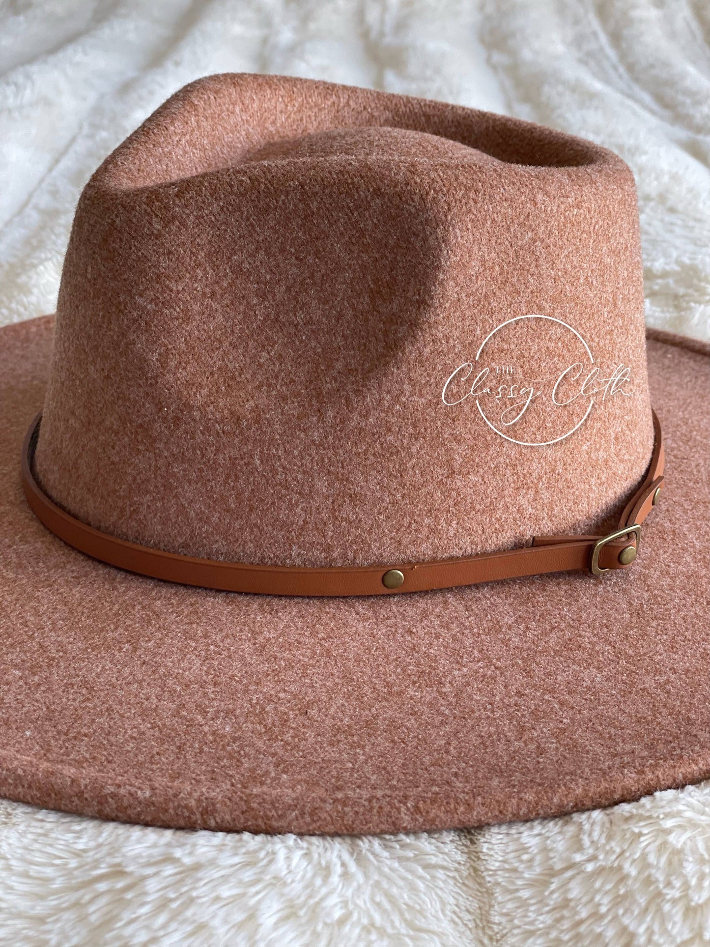 Wool Wide Brim Hat w/ Belt - Camel