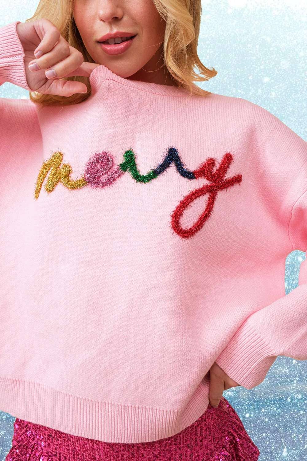 "Merry" Tinsel Sweater