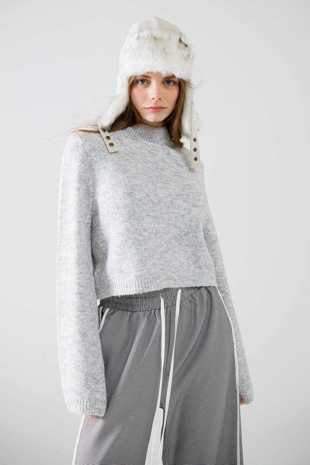 Fluffy Knit Open Back Detail | Grey