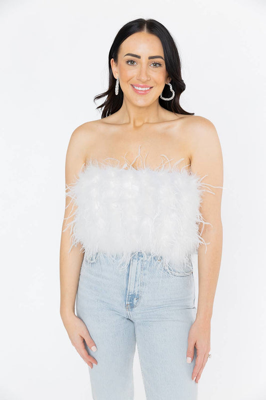 Lara Strapless Feather - White