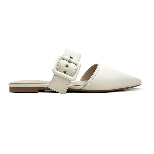 Valerie Buckle Mule - Bone Leather