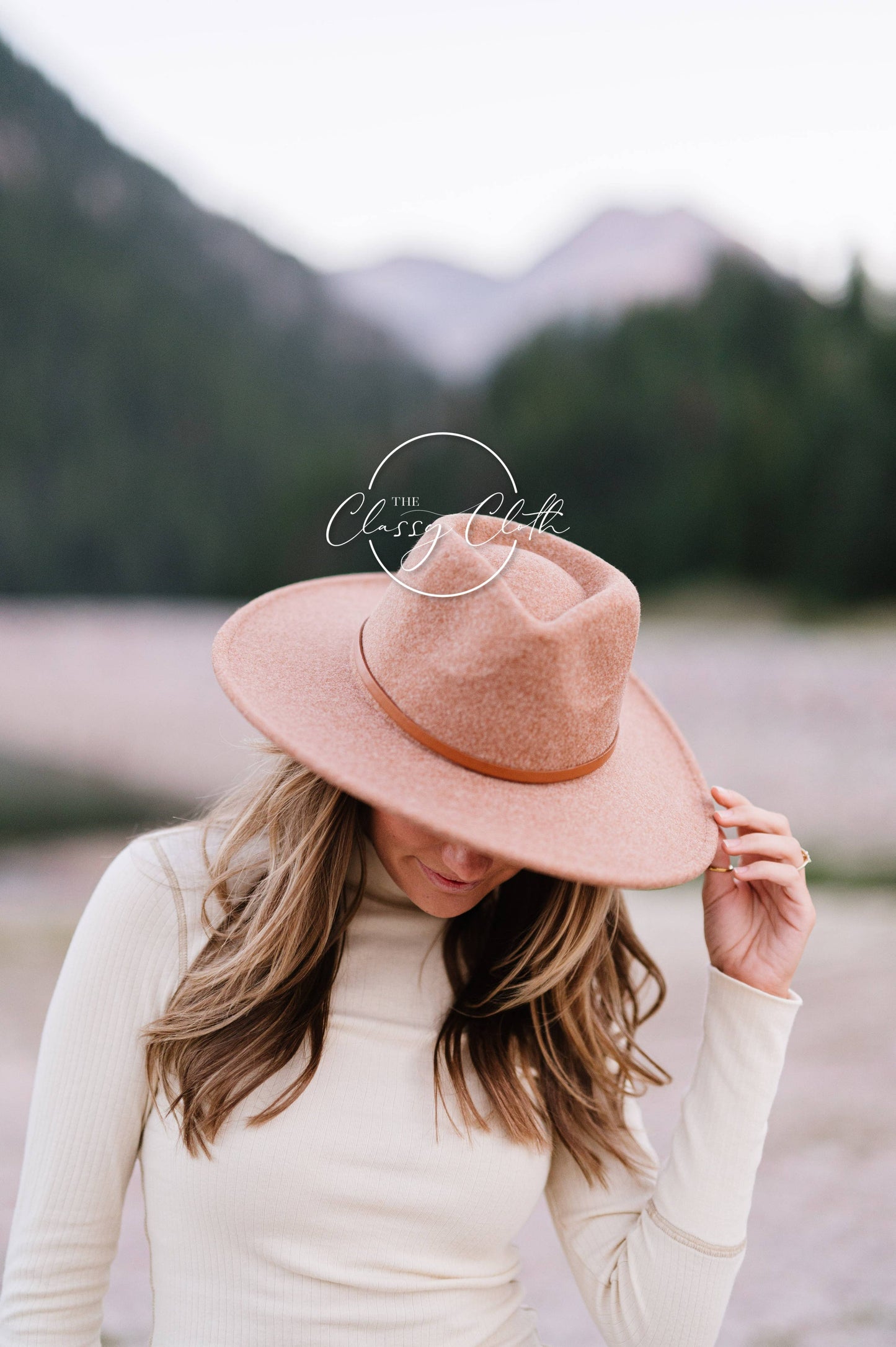 Wool Wide Brim Hat w/ Belt - Camel