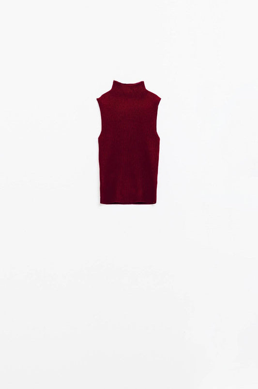 Turtle Neck Ribbed Top in Burgundy