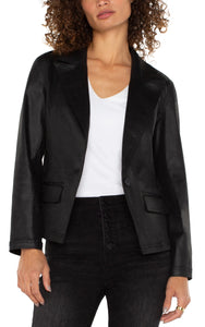 Notch Collar One button Blazer | Coated Black