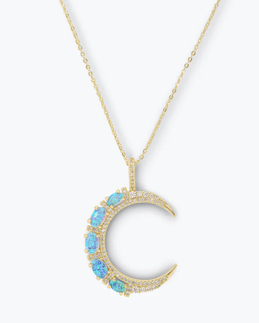 She's An Icon Crescent Moon - Gold|Blue Opal