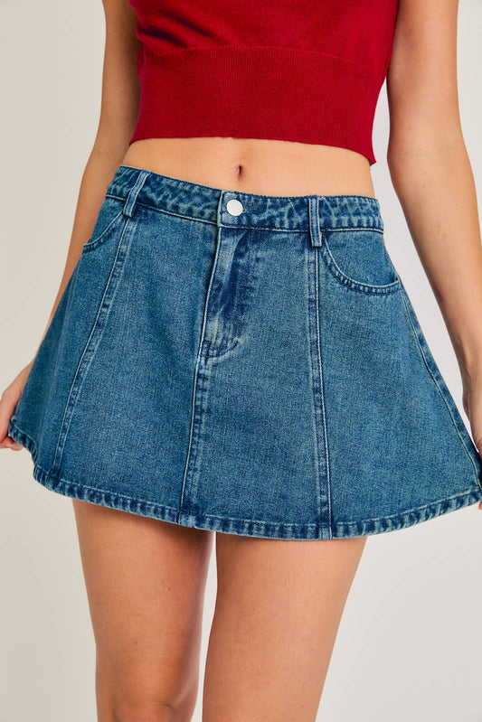 Flared Mini denim skirt