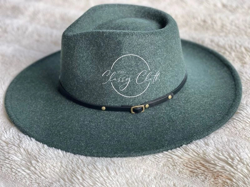 Wool Wide Brim Hat w/ Belt - Forest Green