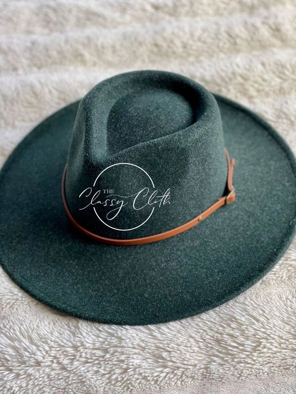 Wool Wide Brim Hat w/ Belt - Forest Green