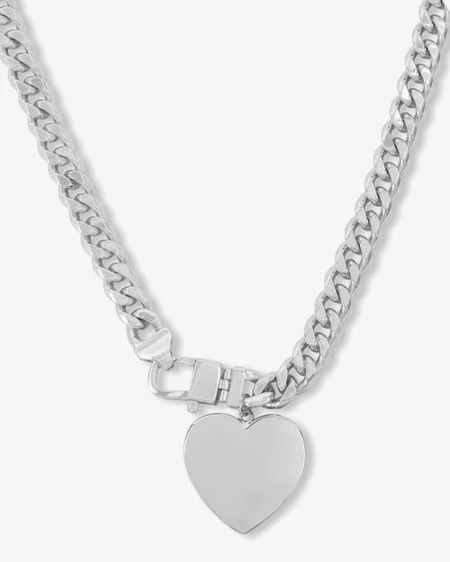 Julian XL Heart Cuban Chain Necklace 18" | Silver