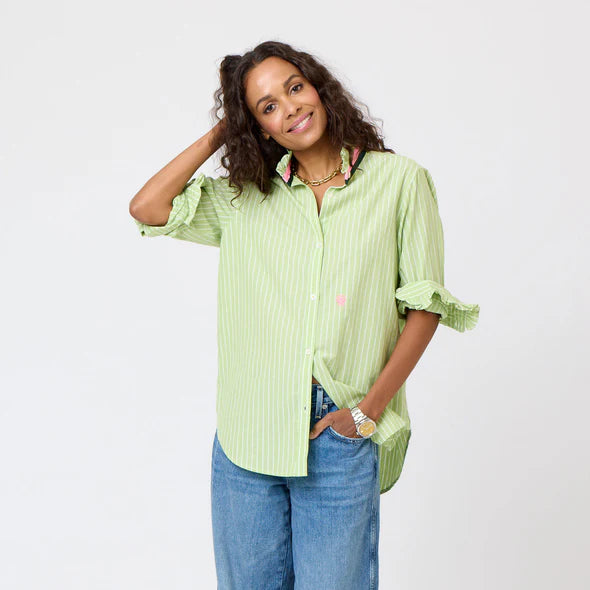 Mia Stripe Ruffle Shirt | Key Lime Green