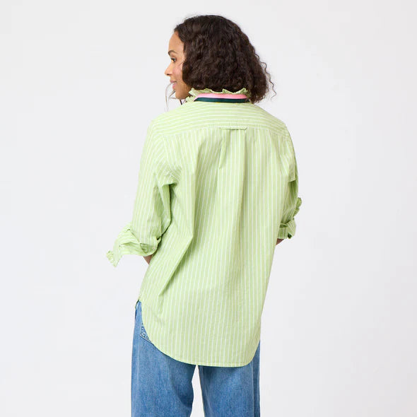 Mia Stripe Ruffle Shirt | Key Lime Green