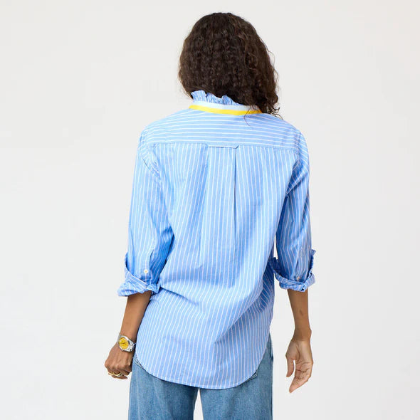 Mia Stripe Ruffle Shirt | Mid Blue