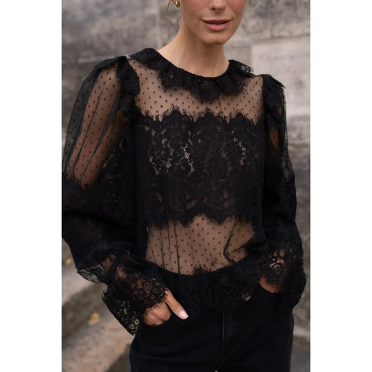 Lace Peter Pan Collar Blouse | Black